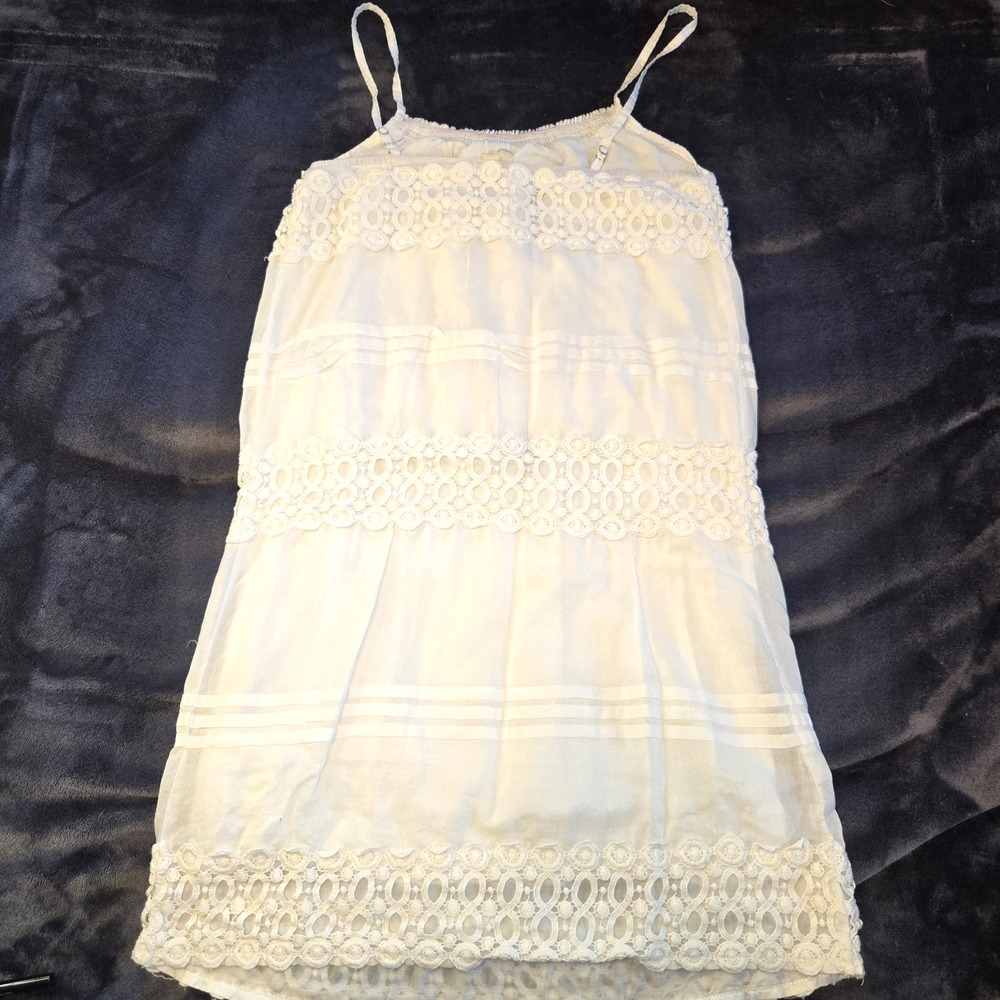 Mystree 100% Cotton Off‎ White Mini Sun Dress with Crochet Details Size Small